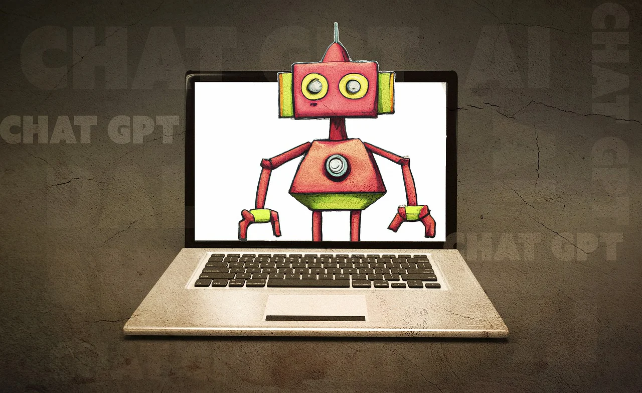 KI-generiertes Bild zeigt Roboter aus Laptop ragen. Hintergrund ist braun. ChatGPT-Prompts HR