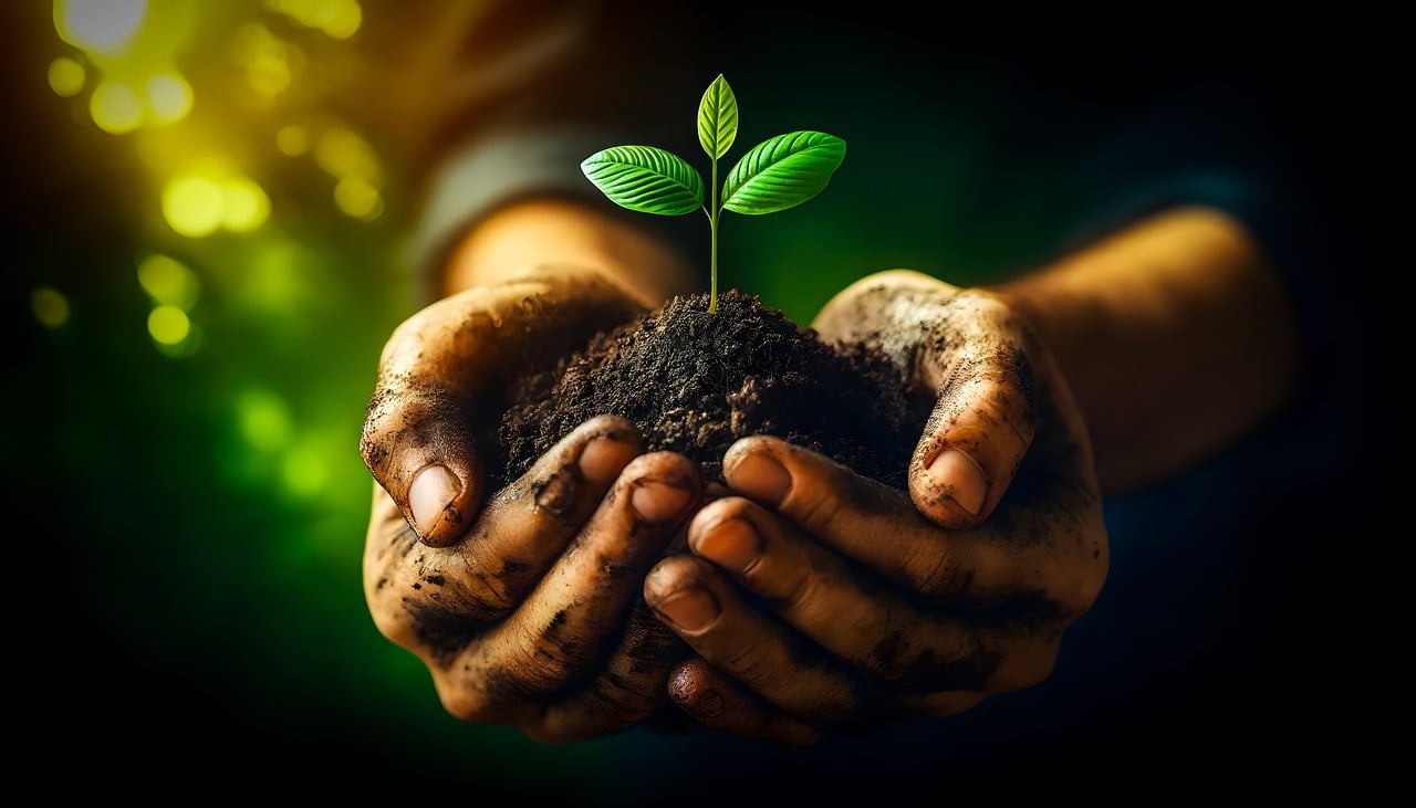 HR & CSR im Unternehmen: Synergien für nachhaltigen Erfolg, hier sieht manzwei Hände, die eine kleine Pflanze, die noch wächst, halten